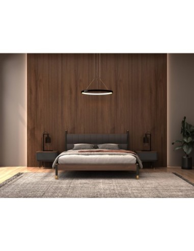 Mesita de noche madera gris oscuro, acero negro...