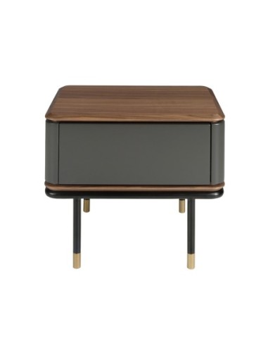 Mesita de noche madera gris oscuro, acero negro...