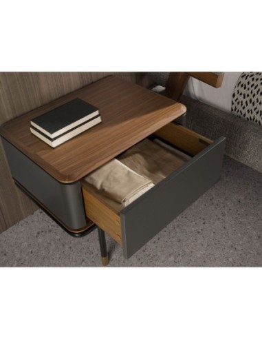 Mesita de noche madera gris oscuro, acero negro...