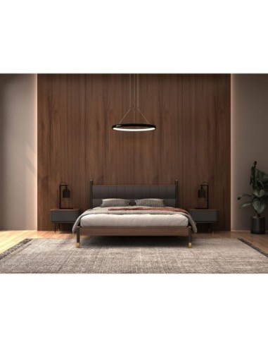 Mesita de noche madera gris oscuro, acero negro...