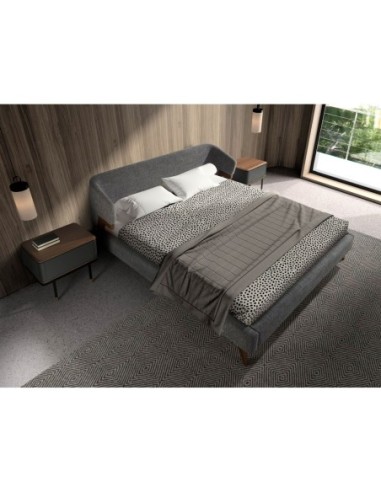 Mesita de noche madera gris oscuro, acero negro...