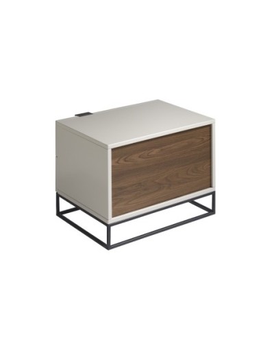 Mesita de noche madera gris y acero negro