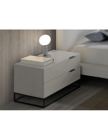 Mesita de noche madera gris y acero negro