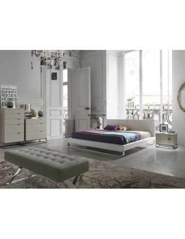 Mesita de noche madera gris y acero negro