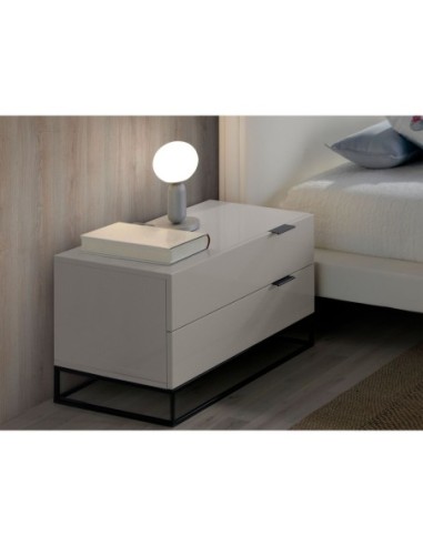 Mesita de noche madera gris y acero negro