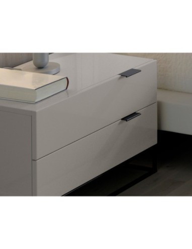 Mesita de noche madera gris y acero negro