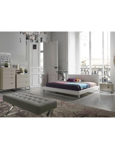 Mesita de noche madera gris y acero negro