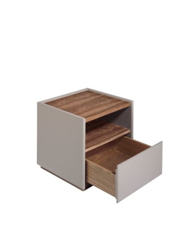 Mesita de noche madera gris y nogal