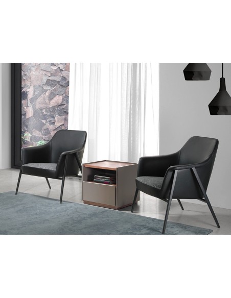 Mesita de noche madera gris y nogal