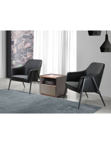 Mesita de noche madera gris y nogal