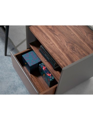 Mesita de noche madera gris y nogal