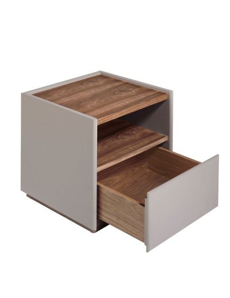 Mesita de noche madera gris y nogal