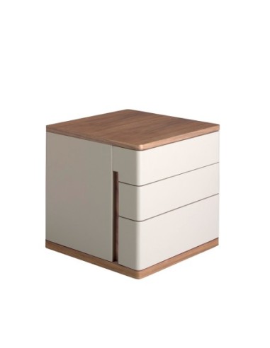 Mesita de noche madera gris y nogal