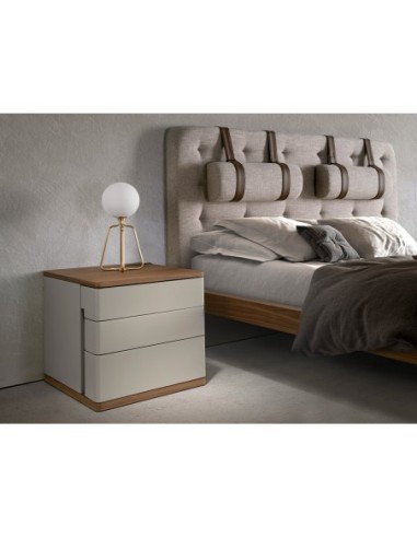 Mesita de noche madera gris y nogal