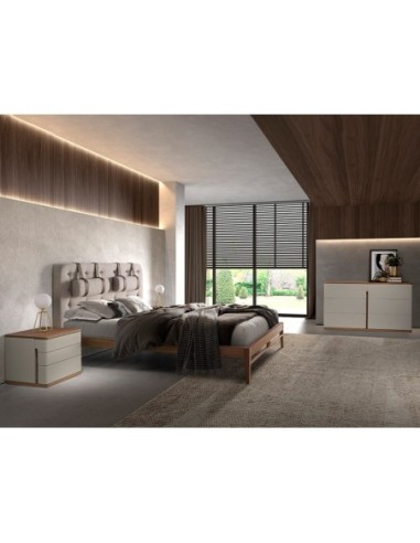 Mesita de noche madera gris y nogal