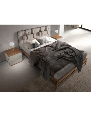 Mesita de noche madera gris y nogal