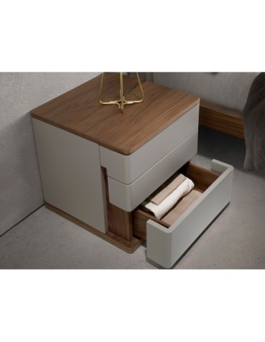 Mesita de noche madera gris y nogal