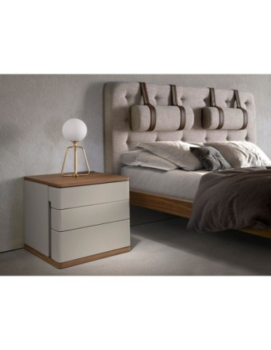 Mesita de noche madera gris y nogal