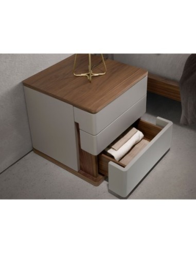 Mesita de noche madera gris y nogal