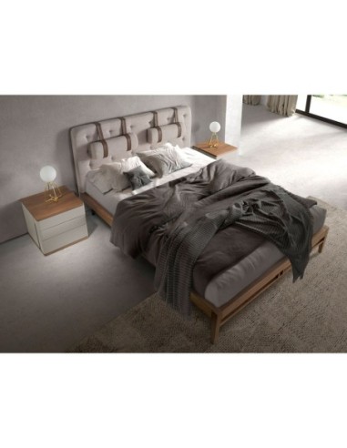 Mesita de noche madera gris y nogal