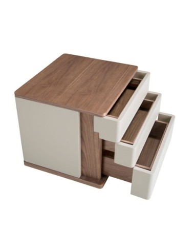 Mesita de noche madera gris y nogal