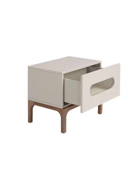 Mesita de noche madera gris y nogal con iluminación interior