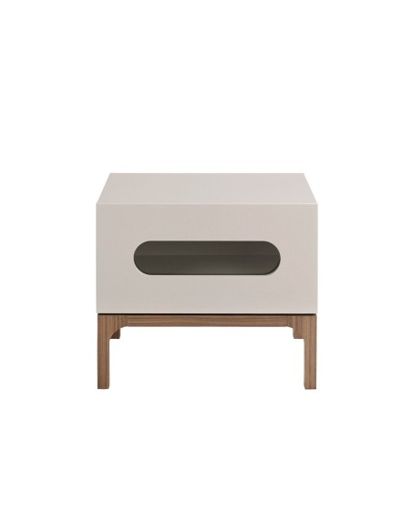 Mesita de noche madera gris y nogal con iluminación interior