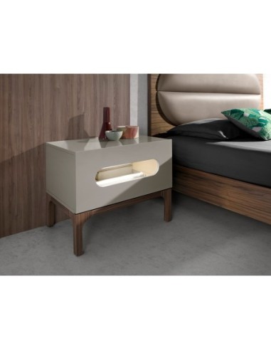 Mesita de noche madera gris y nogal con...