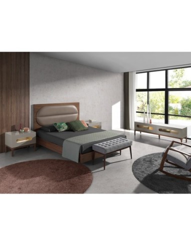 Mesita de noche madera gris y nogal con...