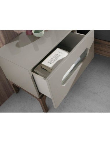 Mesita de noche madera gris y nogal con...