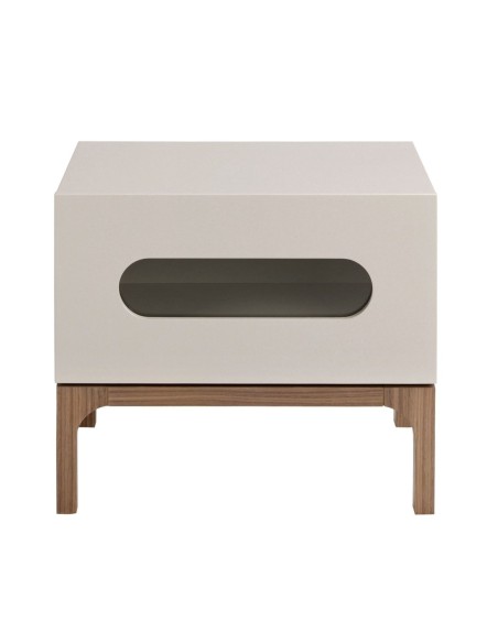 Mesita de noche madera gris y nogal con iluminación interior