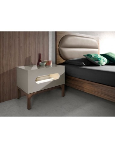 Mesita de noche madera gris y nogal con...