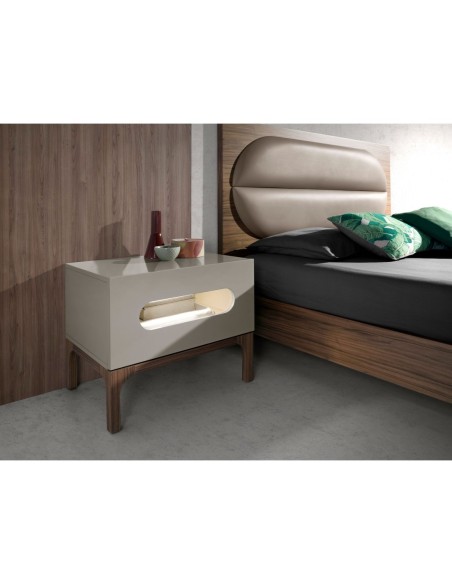 Mesita de noche madera gris y nogal con iluminación interior