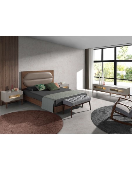 Mesita de noche madera gris y nogal con iluminación interior