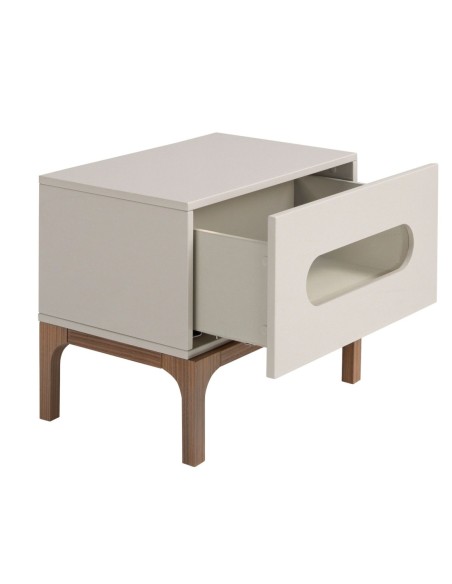 Mesita de noche madera gris y nogal con iluminación interior