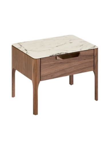 Mesita de noche nogal con tapa de cristal...