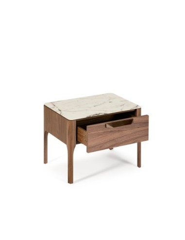 Mesita de noche nogal con tapa de cristal...