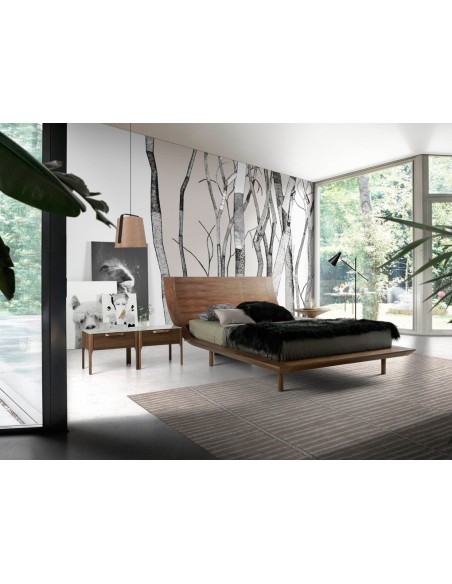 Mesita de noche nogal con tapa de cristal imitación mármol