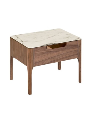 Mesita de noche nogal con tapa de cristal...