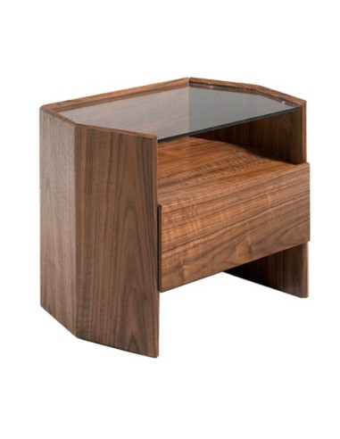 Mesita de noche nogal con tapa de cristal templado