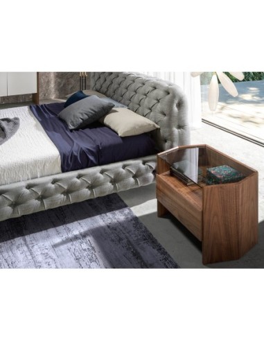 Mesita de noche nogal con tapa de cristal templado