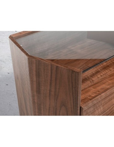 Mesita de noche nogal con tapa de cristal templado