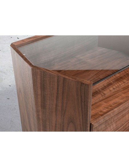 Mesita de noche nogal con tapa de cristal templado