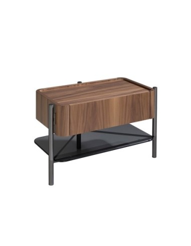 Mesita de noche nogal y acero oscuro