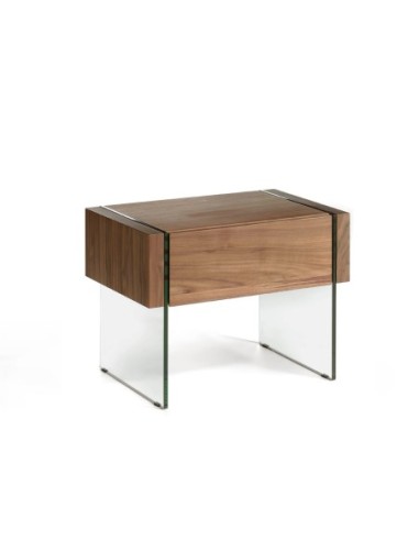 Mesita de noche nogal y cristal templado