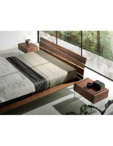 Mesita de noche nogal y cristal templado