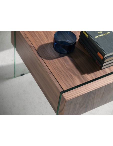 Mesita de noche nogal y cristal templado