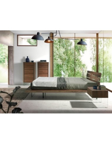 Mesita de noche nogal y cristal templado