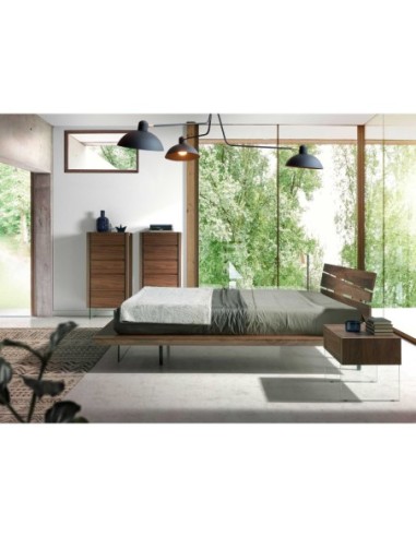 Mesita de noche nogal y cristal templado