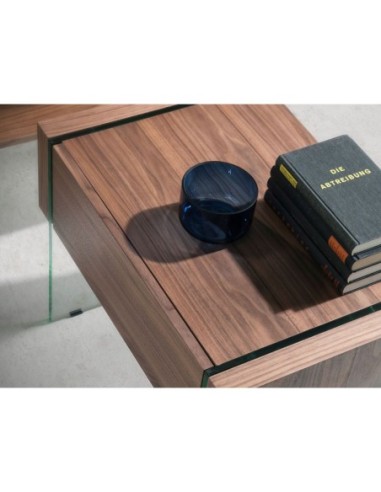 Mesita de noche nogal y cristal templado